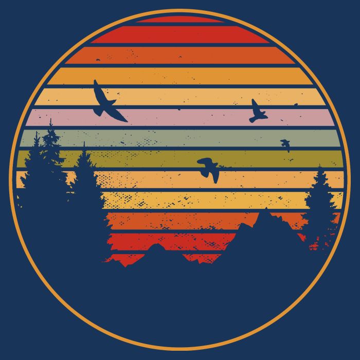 Retro Mountain Nature Sunset Ladies Long Sleeve Shirt