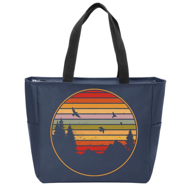 Retro Mountain Nature Sunset Zip Tote Bag
