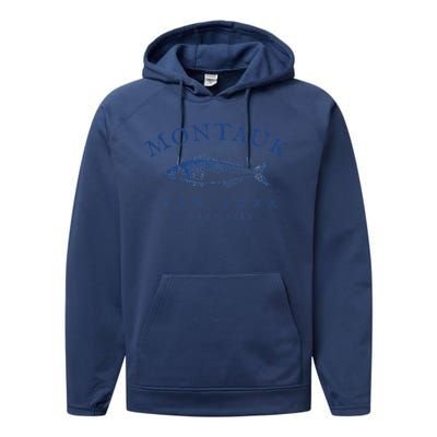 Retro Montauk New York Fishing Performance Fleece Hoodie