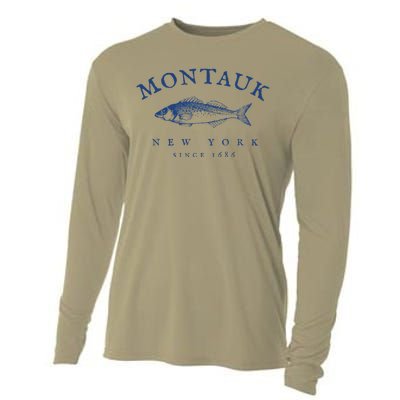 Retro Montauk New York Fishing Cooling Performance Long Sleeve Crew