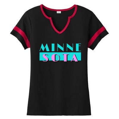 Retro Minnesota Neon Logo Minnesotan Mn State Pride Gift Ladies Halftime Notch Neck Tee