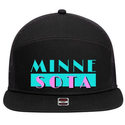 Retro Minnesota Neon Logo Minnesotan Mn State Pride Gift 7 Panel Mesh Trucker Snapback Hat