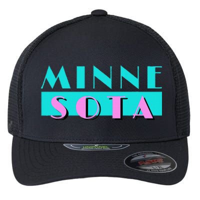 Retro Minnesota Neon Logo Minnesotan Mn State Pride Gift Flexfit Unipanel Trucker Cap