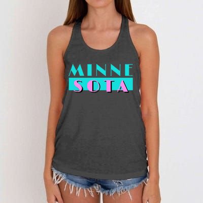 Retro Minnesota Neon Logo Minnesotan Mn State Pride Gift Women's Knotted Racerback Tank