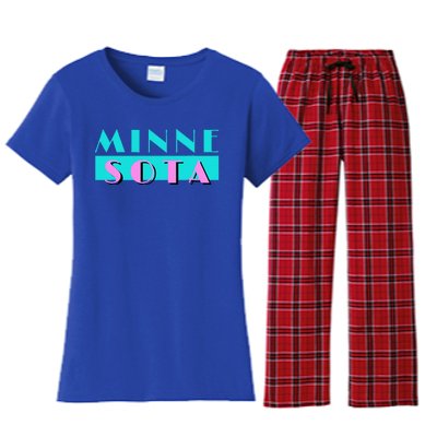 Retro Minnesota Neon Logo Minnesotan Mn State Pride Gift Women's Flannel Pajama Set