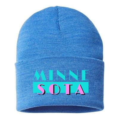 Retro Minnesota Neon Logo Minnesotan Mn State Pride Gift Sustainable Knit Beanie