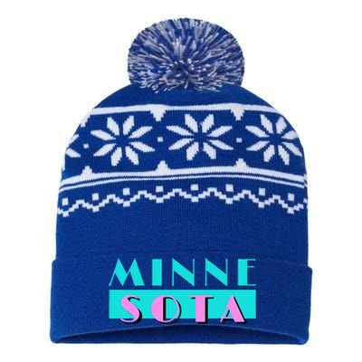 Retro Minnesota Neon Logo Minnesotan Mn State Pride Gift USA-Made Snowflake Beanie