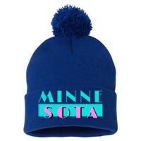 Retro Minnesota Neon Logo Minnesotan Mn State Pride Gift Pom Pom 12in Knit Beanie