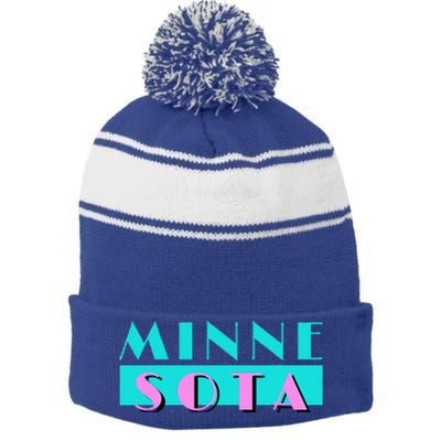 Retro Minnesota Neon Logo Minnesotan Mn State Pride Gift Stripe Pom Pom Beanie