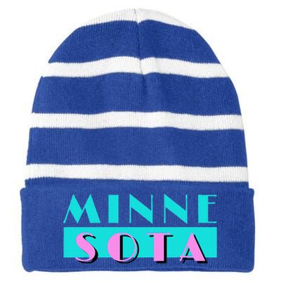 Retro Minnesota Neon Logo Minnesotan Mn State Pride Gift Striped Beanie with Solid Band