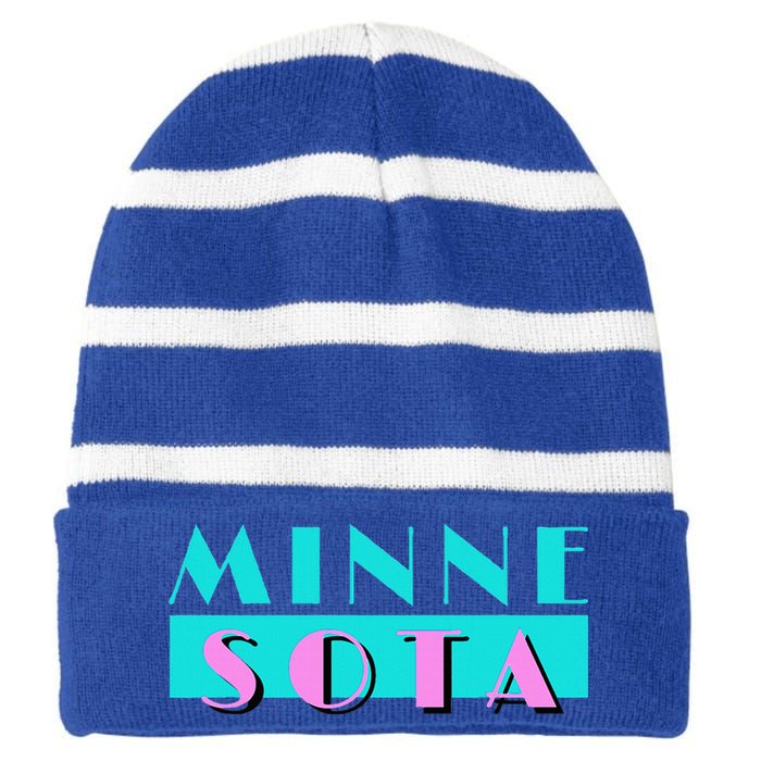 Retro Minnesota Neon Logo Minnesotan Mn State Pride Gift Striped Beanie with Solid Band