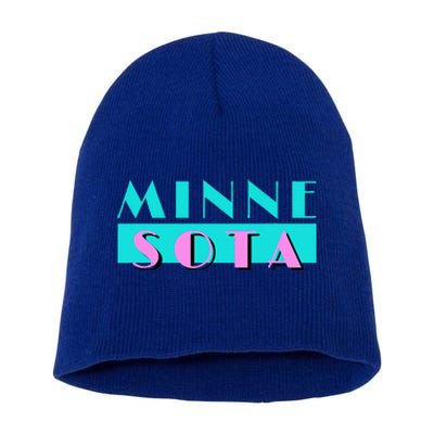 Retro Minnesota Neon Logo Minnesotan Mn State Pride Gift Short Acrylic Beanie