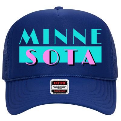 Retro Minnesota Neon Logo Minnesotan Mn State Pride Gift High Crown Mesh Back Trucker Hat