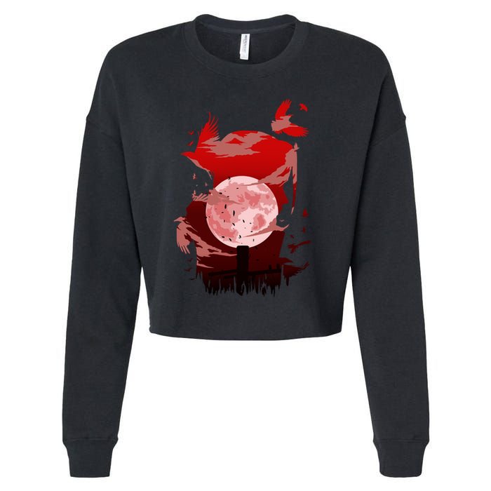 Red Moon Ninja Cropped Pullover Crew