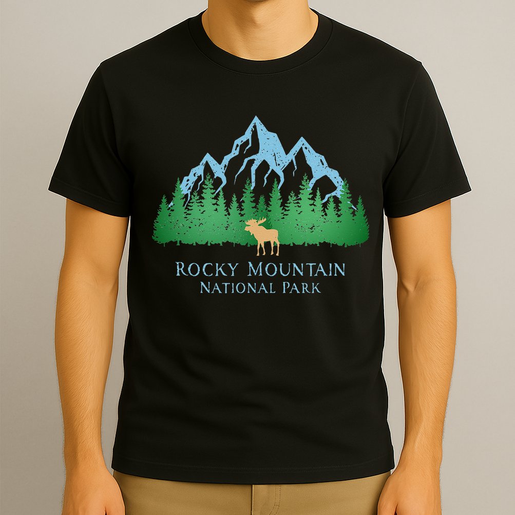 Rocky Mountain National Park Colorado Mountain Trees Moose T-Shirt