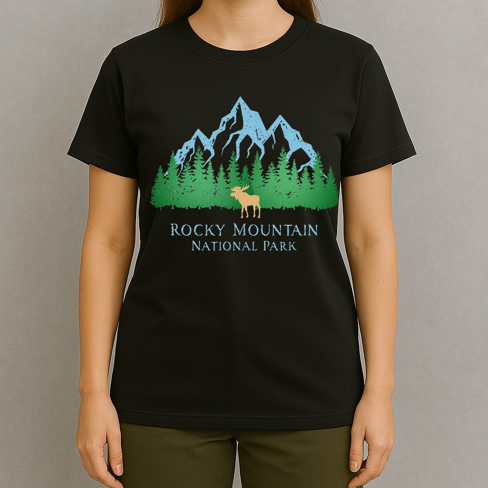 Rocky Mountain National Park Colorado Mountain Trees Moose T-Shirt