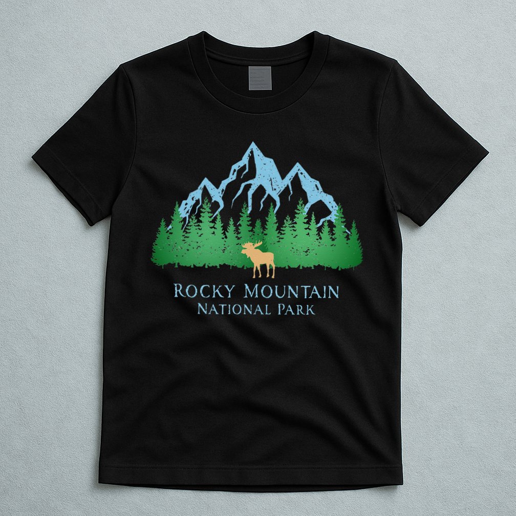 Rocky Mountain National Park Colorado Mountain Trees Moose T-Shirt