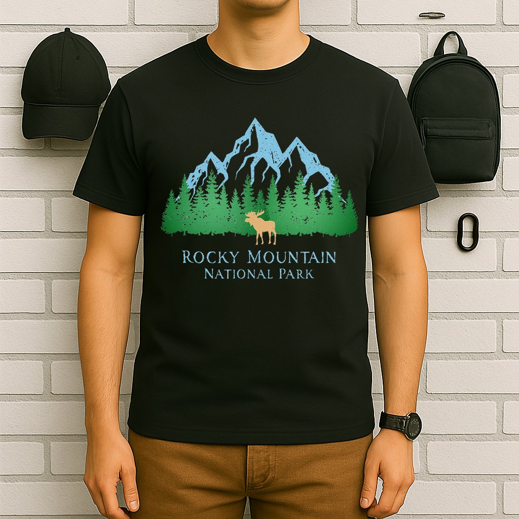 Rocky Mountain National Park Colorado Mountain Trees Moose T-Shirt