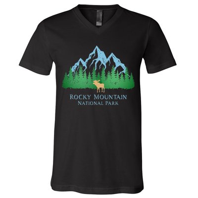 Rocky Mountain National Park Colorado Mountain Trees Moose V-Neck T-Shirt
