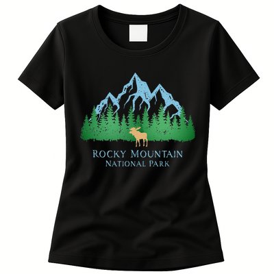 Rocky Mountain National Park Colorado Mountain Trees Moose Womens T-Shirt
