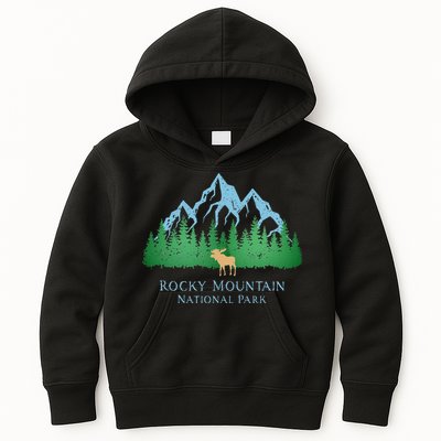Rocky Mountain National Park Colorado Mountain Trees Moose Kids Hoodie