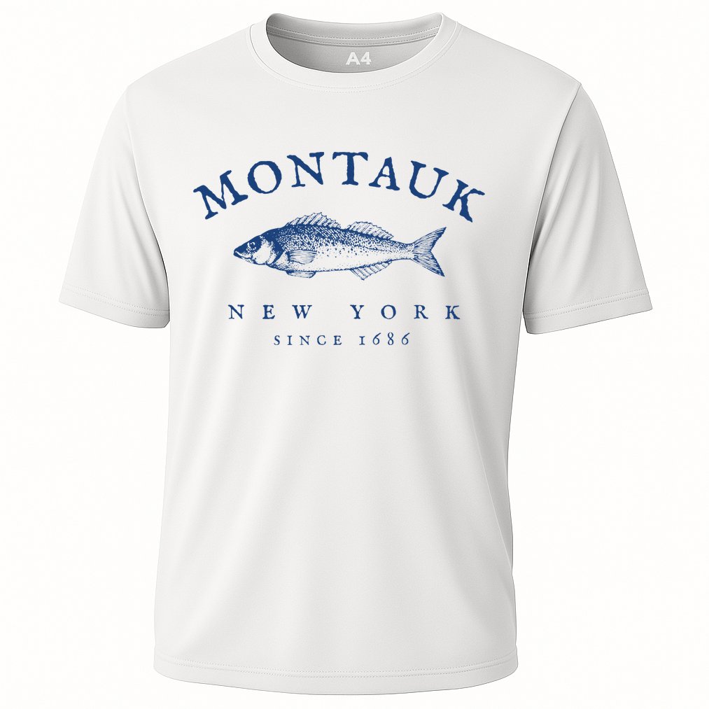 Retro Montauk New York Fishing Cooling Performance Crew T-Shirt