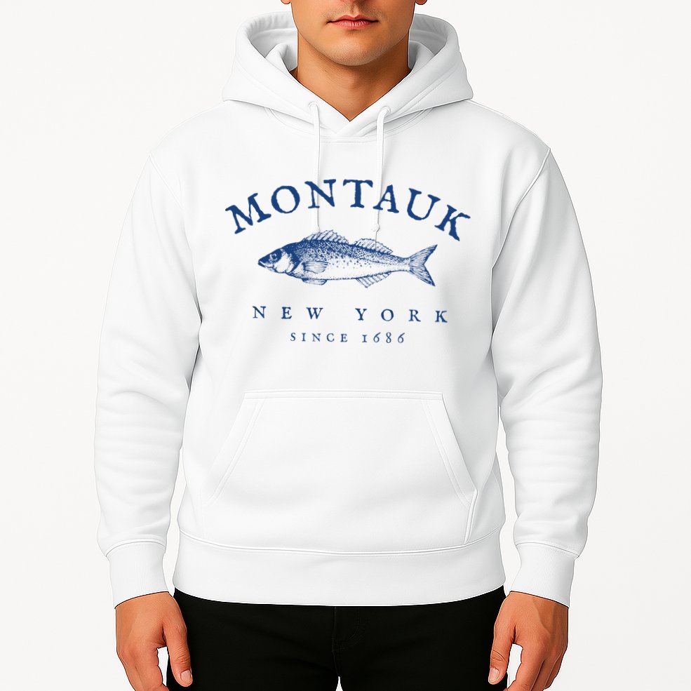 Retro Montauk New York Fishing Hoodie