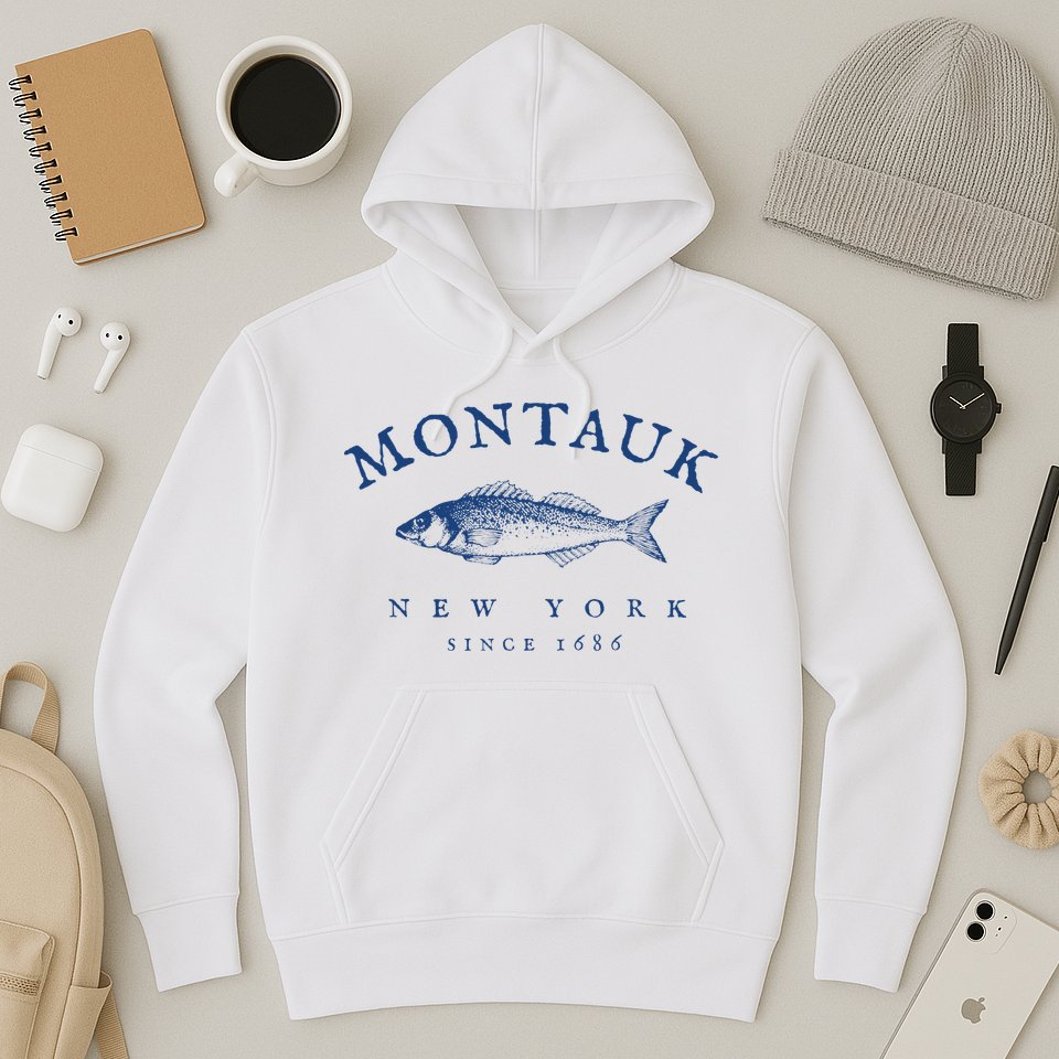 Retro Montauk New York Fishing Hoodie