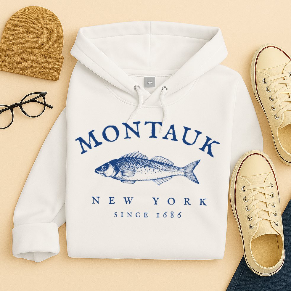 Retro Montauk New York Fishing Hoodie