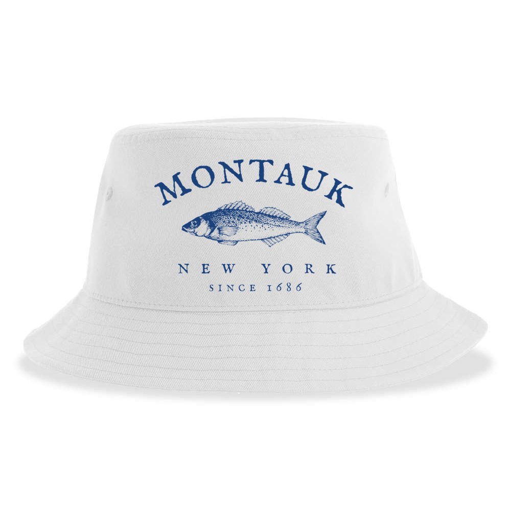Retro Montauk New York Fishing Sustainable Bucket Hat