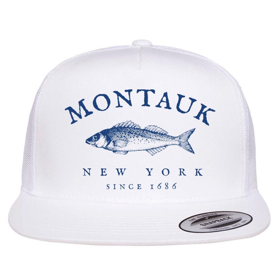 Retro Montauk New York Fishing Flat Bill Trucker Hat