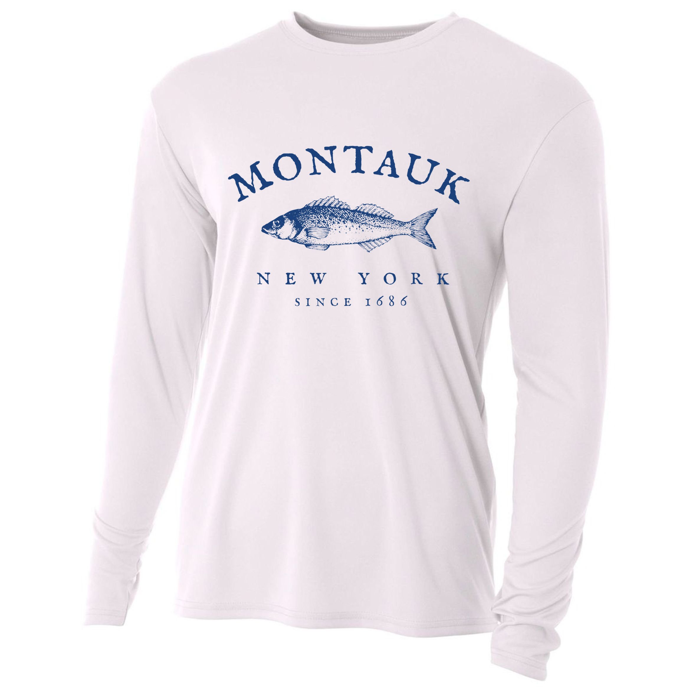 Retro Montauk New York Fishing Cooling Performance Long Sleeve Crew