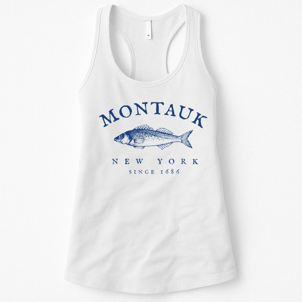 Retro Montauk New York Fishing Womens Tank Top