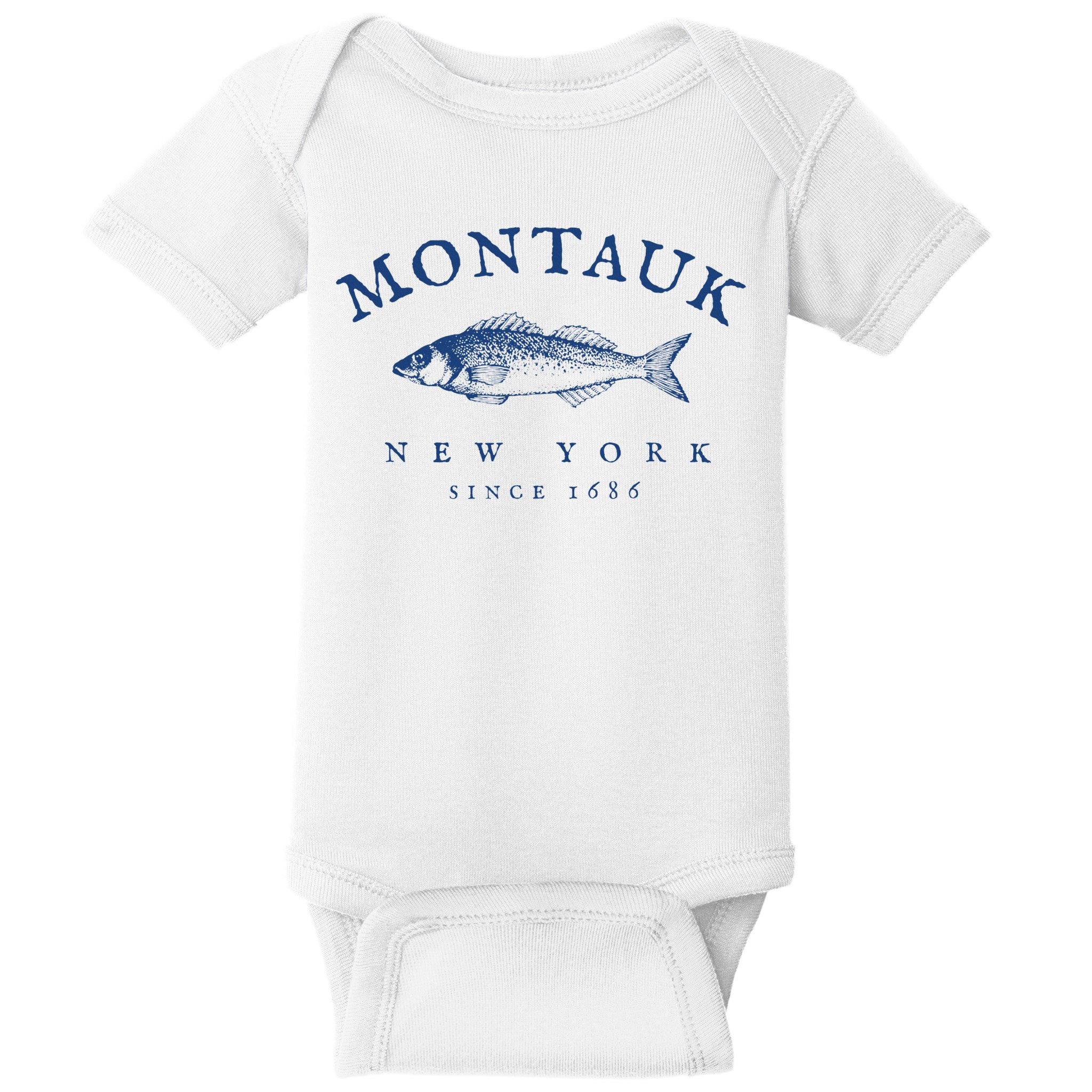 Retro Montauk New York Fishing Baby Bodysuit