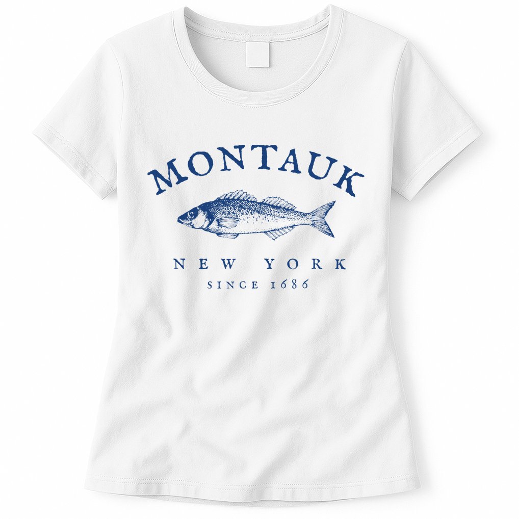 Retro Montauk New York Fishing Womens T-Shirt