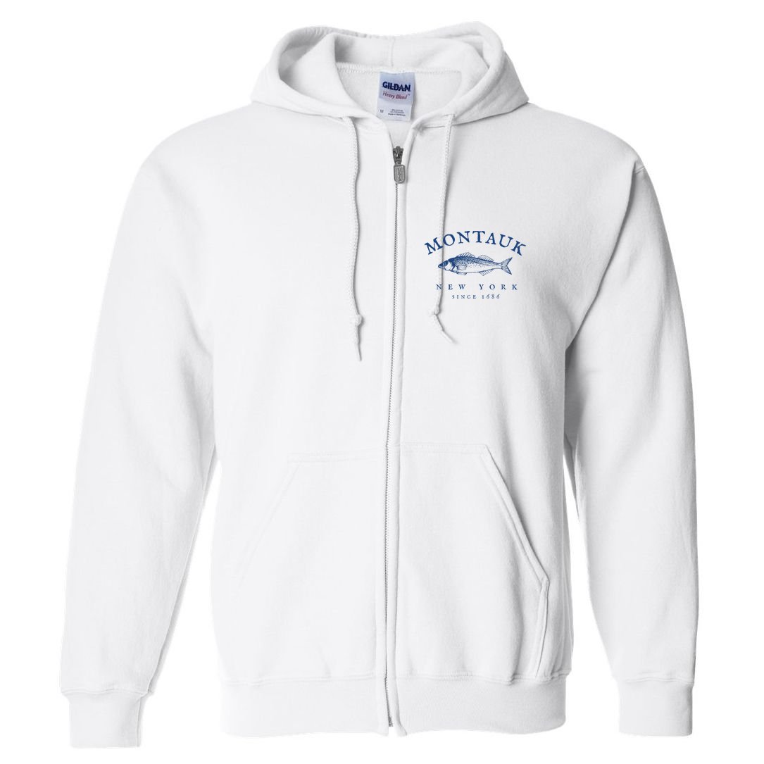 Retro Montauk New York Fishing Full Zip Hoodie