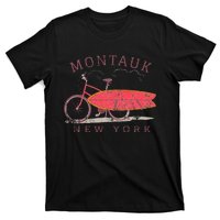 Retro Montauk New York Surfing Fan Surfboard Bicycle Art T-Shirt