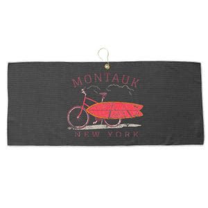 Retro Montauk New York Surfing Fan Surfboard Bicycle Art Large Microfiber Waffle Golf Towel