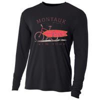 Retro Montauk New York Surfing Fan Surfboard Bicycle Art Cooling Performance Long Sleeve Crew