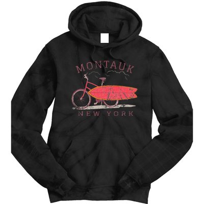 Retro Montauk New York Surfing Fan Surfboard Bicycle Art Tie Dye Hoodie