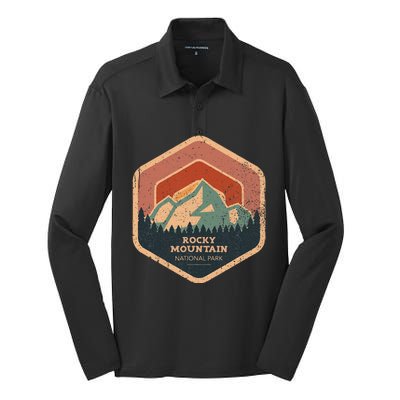 Rocky Mountain National Park Retro Sunset Vintage Silk Touch Performance Long Sleeve Polo