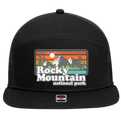 Rocky Mountain National Park Colorado Hiking Camping Gift 7 Panel Mesh Trucker Snapback Hat