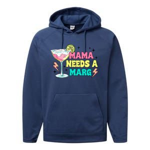 Retro Mama Needs A Marg Margarita Performance Fleece Hoodie