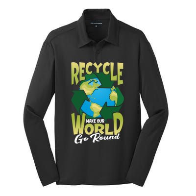 Recycle Make Our World Go Round Save The Environt Gift Silk Touch Performance Long Sleeve Polo