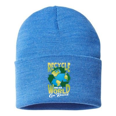 Recycle Make Our World Go Round Save The Environt Gift Sustainable Knit Beanie