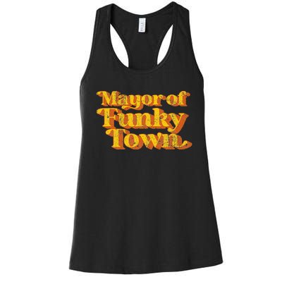 Retro Mayor Of Funky Town Funny Vintage 70S Disco Party Women's Racerback Tank