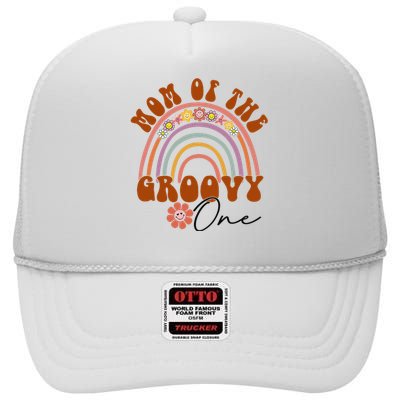 Retro Mom of Groovy one Matching Family 1st Birthday Party High Crown Mesh Back Trucker Hat