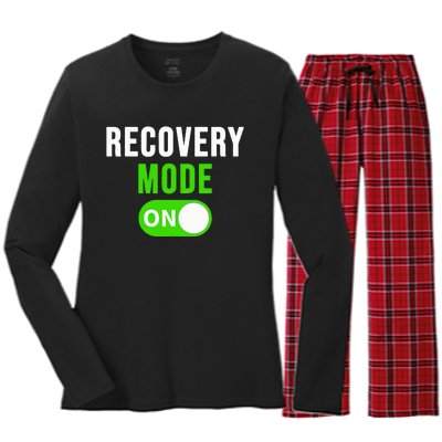 Recovery Mode On Get Well Gift Funny Injury Women's Long Sleeve Flannel Pajama Set 