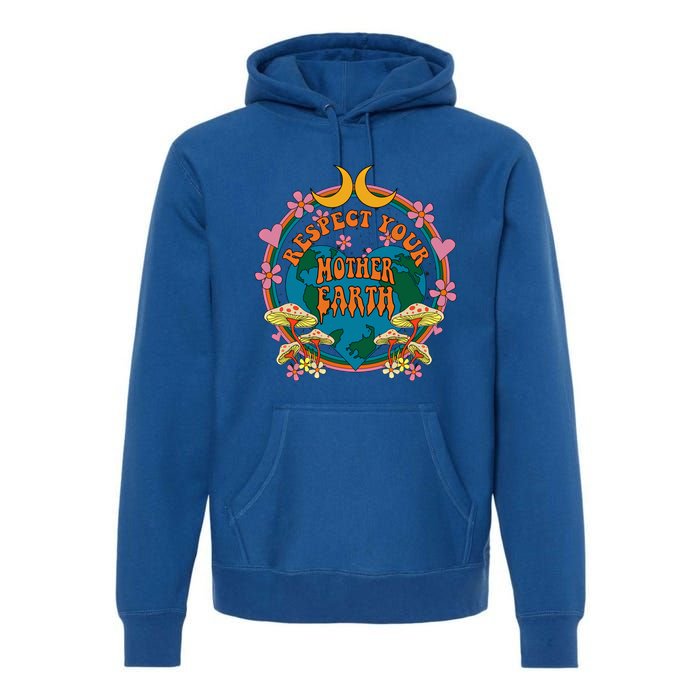 Respect Mother Planet Earth Day Groovy Hippie Mushroom Funny Great Gift Premium Hoodie