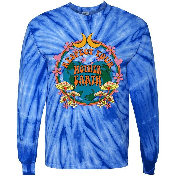 Respect Mother Planet Earth Day Groovy Hippie Mushroom Funny Great Gift Tie-Dye Long Sleeve Shirt